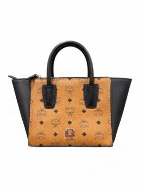 MCM001. MCM, Black/Cognac Visetos Coated Canvas and Leather Small Kathy Tote